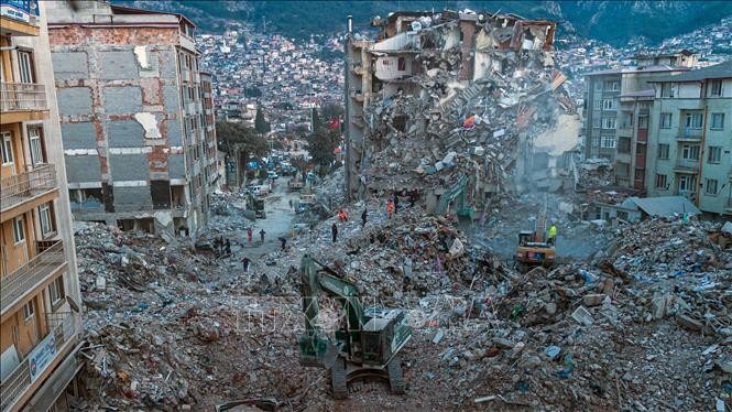 Cảnh tàn phá sau thảm họa động đất ở Antakya, Thổ Nhĩ Kỳ, ngày 20/2/2023. Ảnh: AFP/TTXVN